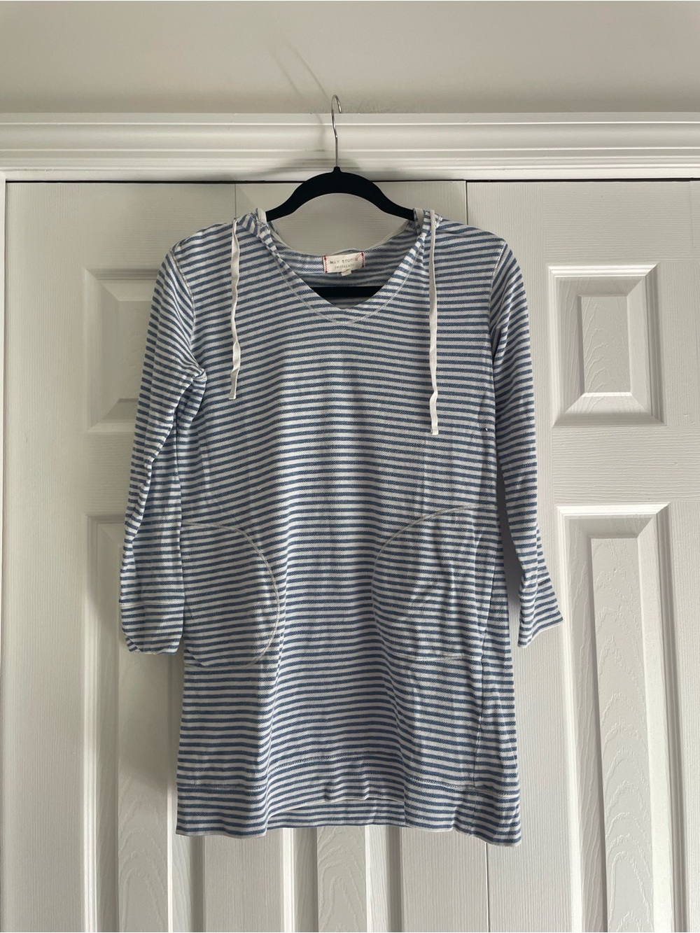 Max Studio Blue & White Striped Hoodie Tunic